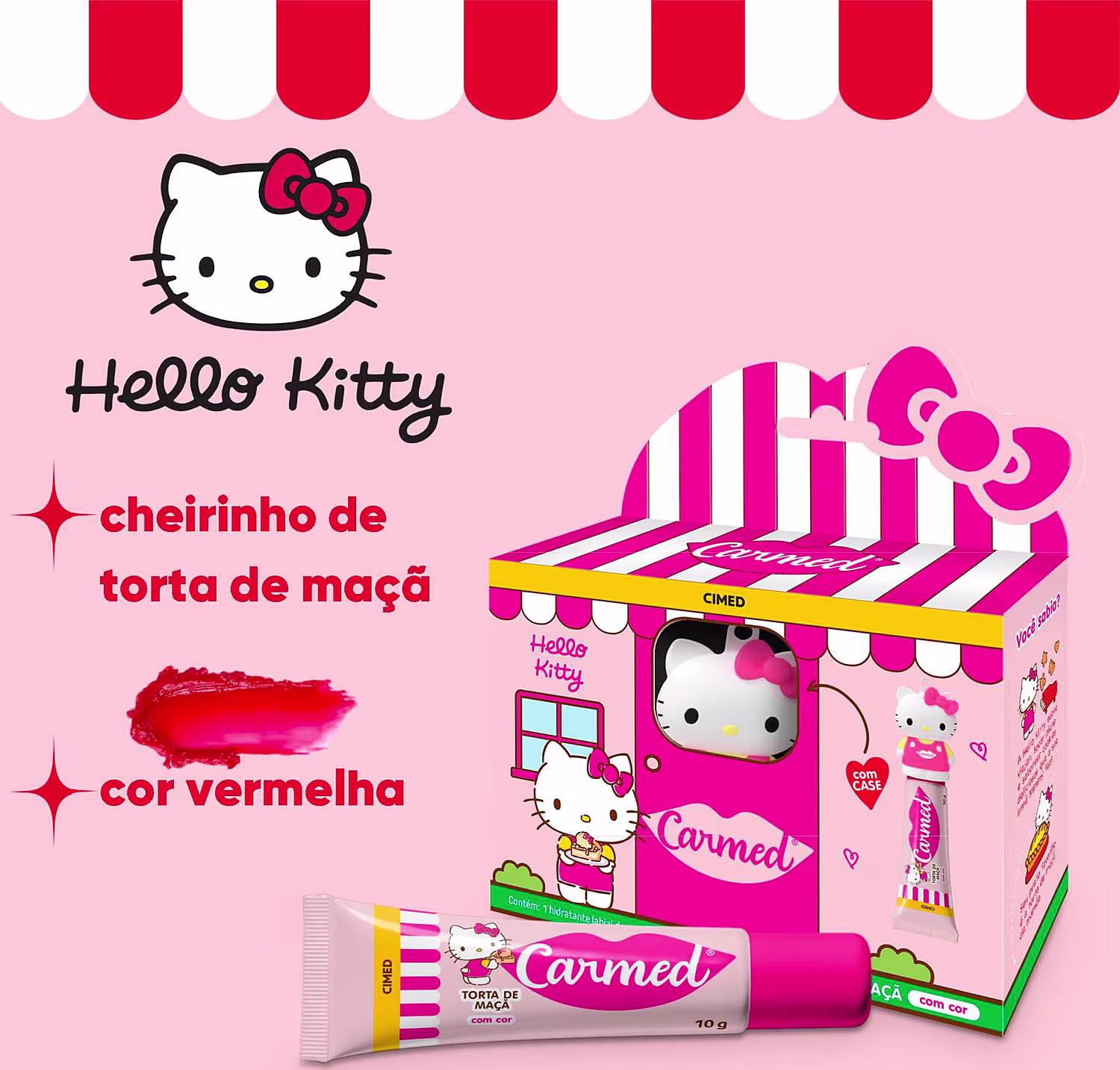 Hello Kitty: cor vermelha e cheirinho de torta de maçã