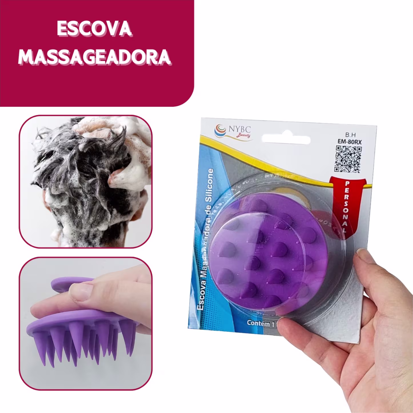 Escova Massageadora Capilar NYBC Beauty Silicone, 1 unidade.