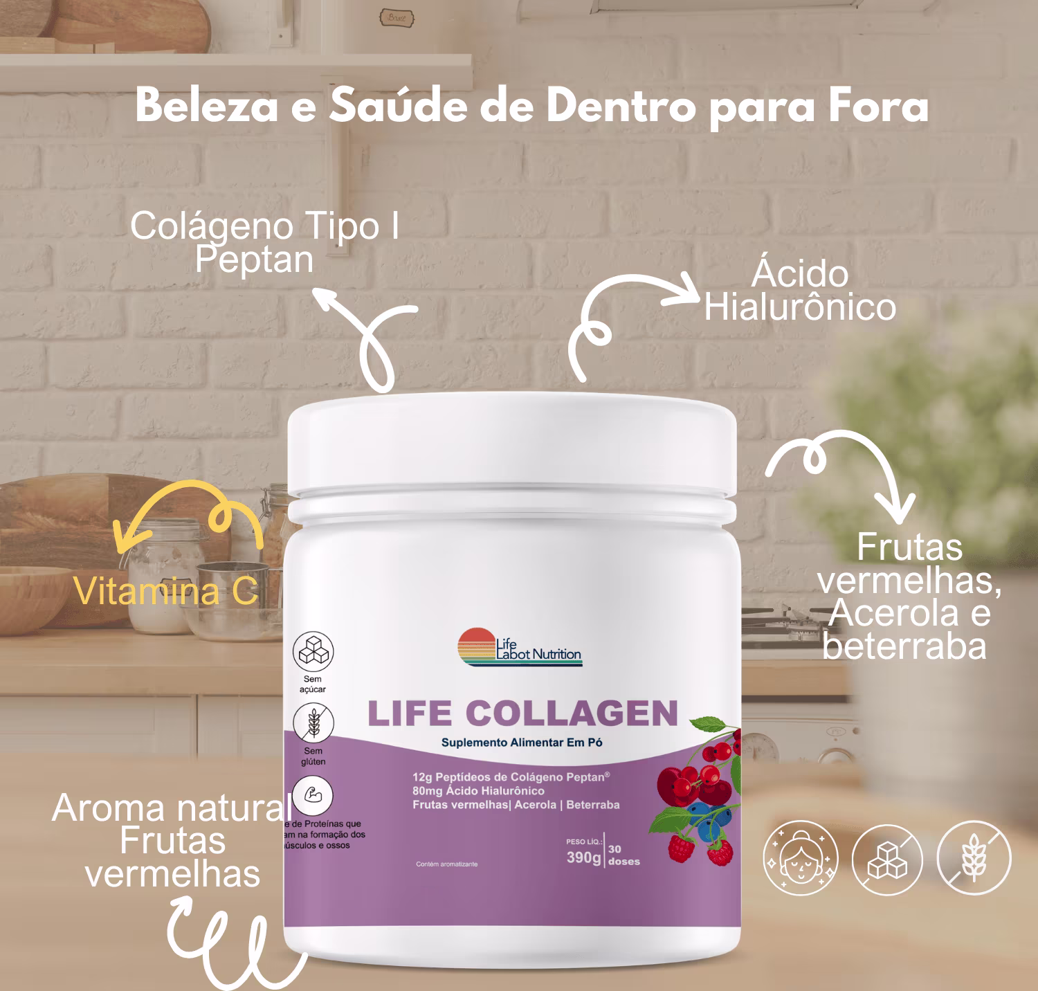 Suplemento Alimentar em Pó Life Labot Nutrition Life Collagen, 390g.