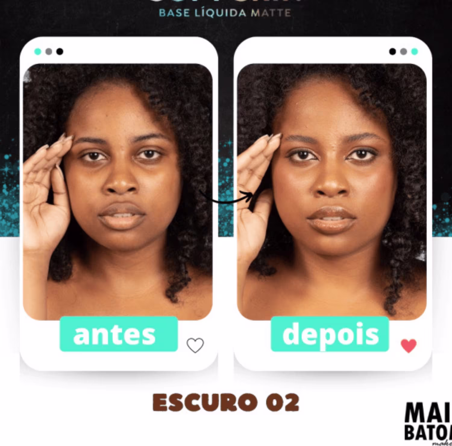 Base Líquida Matte Mais Batom Makeup Soft Skin Escuro 02, 30g.