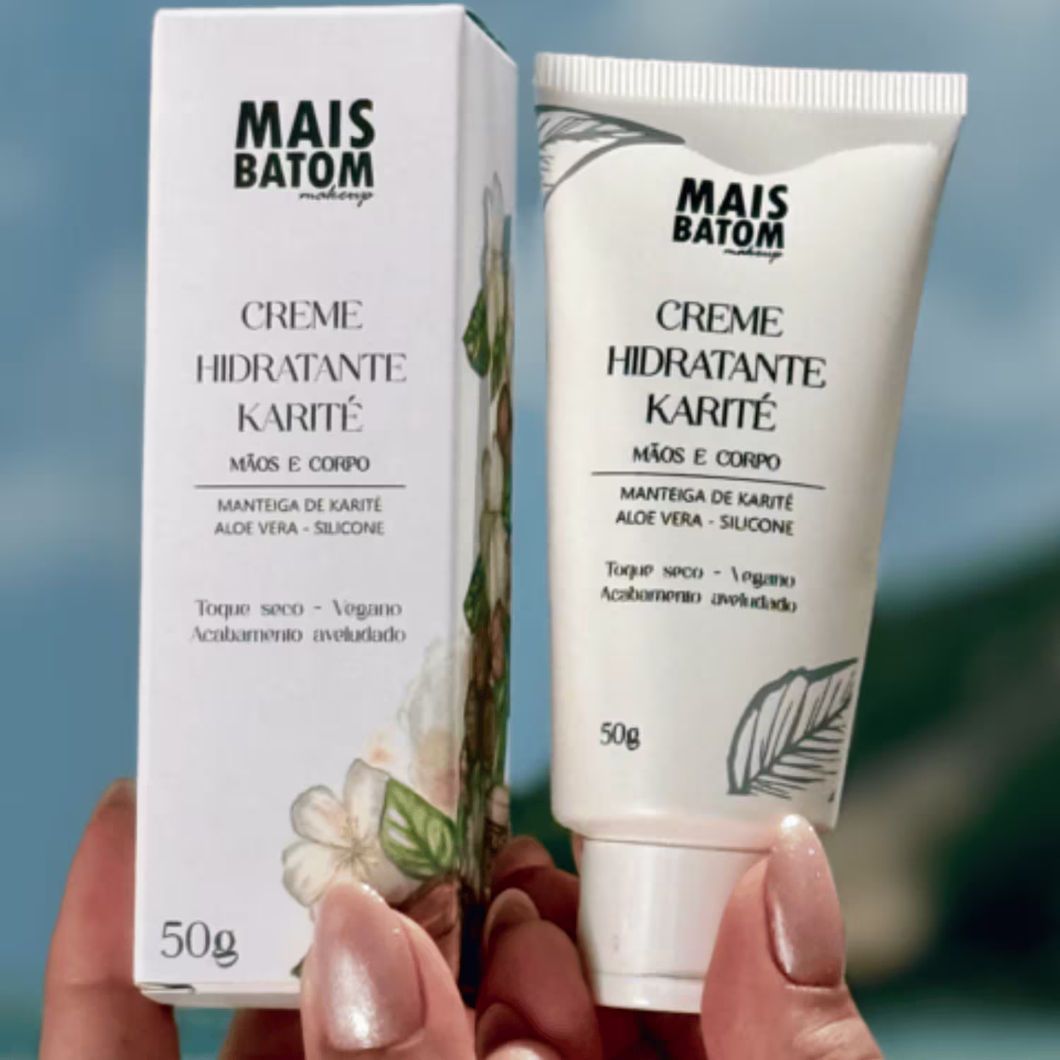 Creme Hidratante Mais Batom Makeup Mãos e Corpo Karité, 50g.