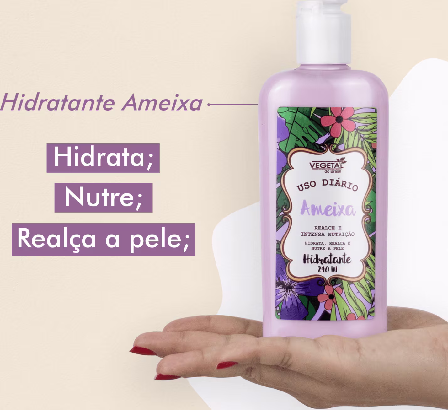 Creme Hidratante Corporal Vegetal do Brasil Uso Diário Ameixa, 240ml.