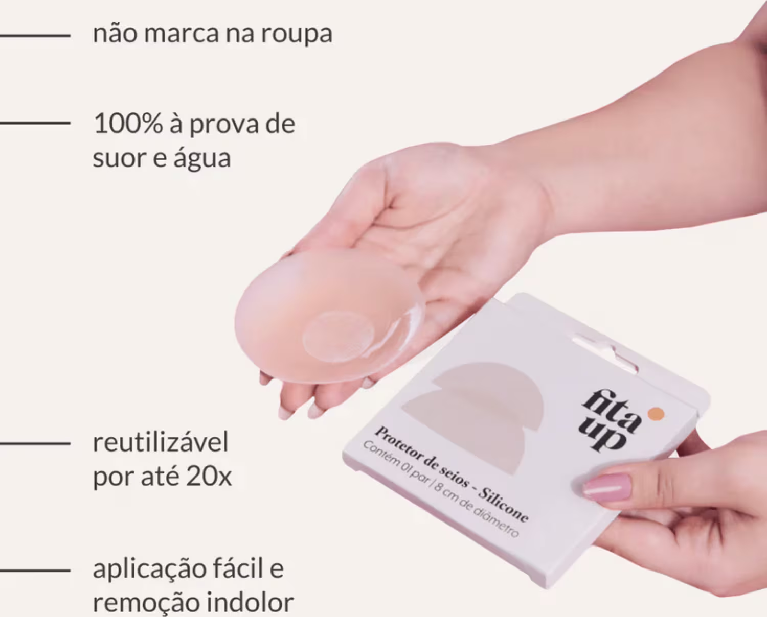 não marca na roupa
100% à prova de
suor e água
reutilizável
por até 20x
aplicação fácil
remoção indolor