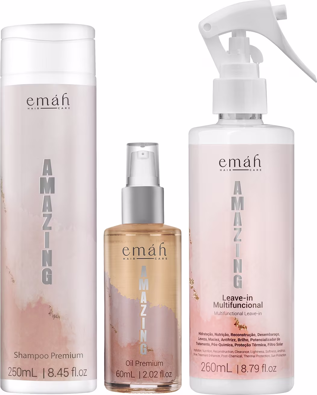 Kit Emáh Hair Care Amazing Trio Glow Multifuncional, 3 produtos.