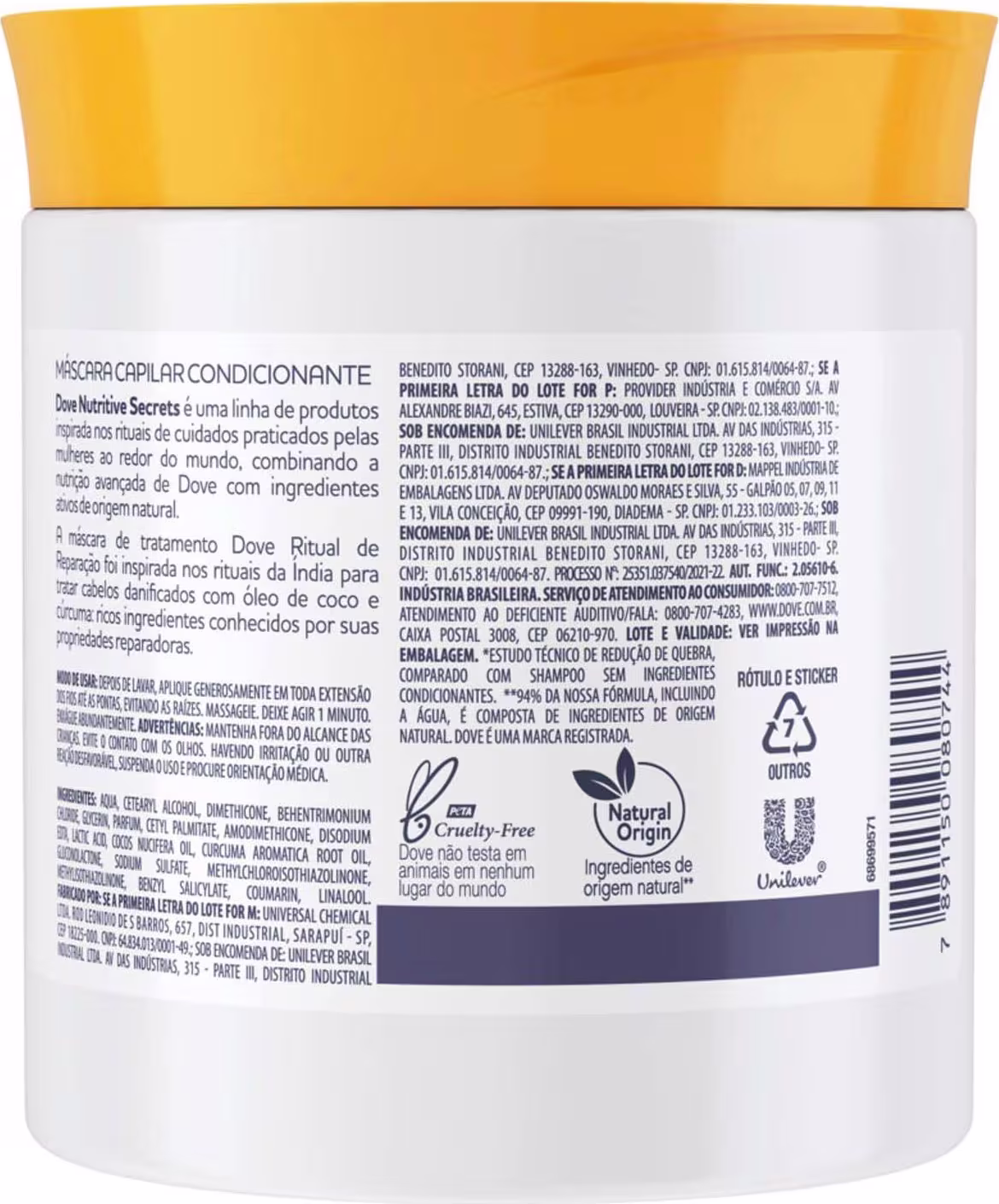 A imagem mostra o verso do produto com informações sobre modo de uso e ingredientes.