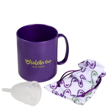Imagem do produto Kit Violeta Cup Transparente Tipo B (-30 anos ou sem filhos) - Coletor Menstrual + Higienizador de Coletor