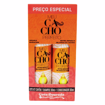 Imagem do produto Kit Gota Dourada Meu Cacho Perfeito Óleo de Argan e Queratina Shampoo + Condicionador 300 ml 