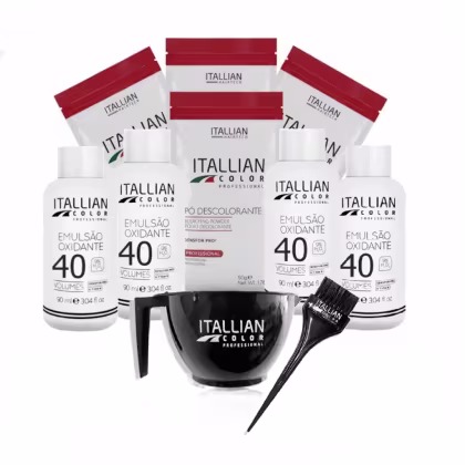Imagem do produto Kit 4 Pó Descolorante 50g Itallian Color Profissional + 4 OX 40Vol - 90ml + Kit Aplicação (10 Itens)