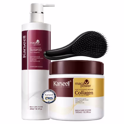 Imagem do produto Kit Máscara Collagen Karsell 500g + Shampoo Maca Power 300ml + Escova - Para Cabelos Secos e Danificados