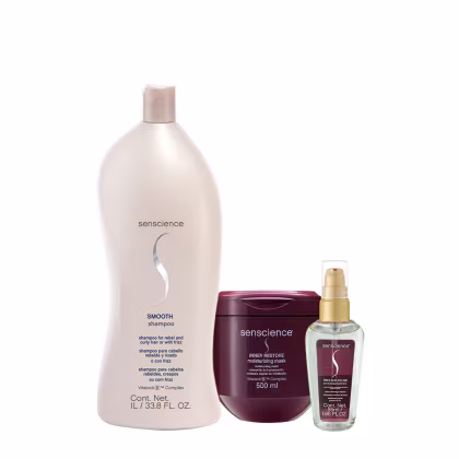 Senscience Smooth shampoo 1 Litro, Inner Restore moisturizing mask 500ml, e True Hue Color Oil 55ml