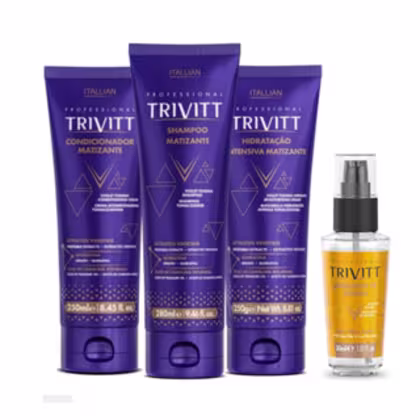 Kit Itallian Hairtech Trivitt Matizante + Reparador Brilho e Pontas Perfeitas com 4 Produtos