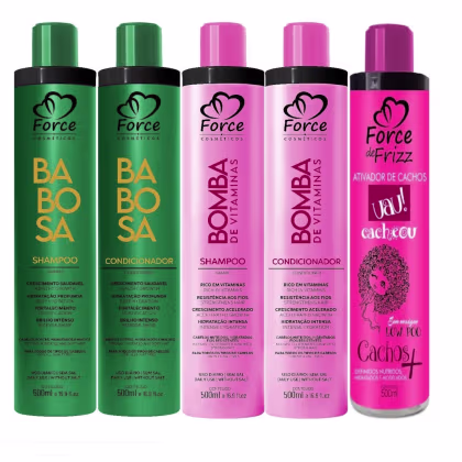 Imagem do produto Kit Force Cosméticos Hidratação Capilar Babosa + Kit Nutrição Bomba de Vitaminas + Ativador de Cachos 500ml