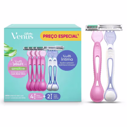 Imagem do produto Kit Depilador Descartável Gillette Venus Suave 4 unidades + Vênus Íntima 2 unidades