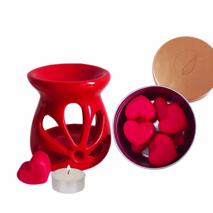 Imagem do produto Difusor Aromatizador Rechaud de Cerâmica Vermelho com Waxmelts de Coração Presente Criativo