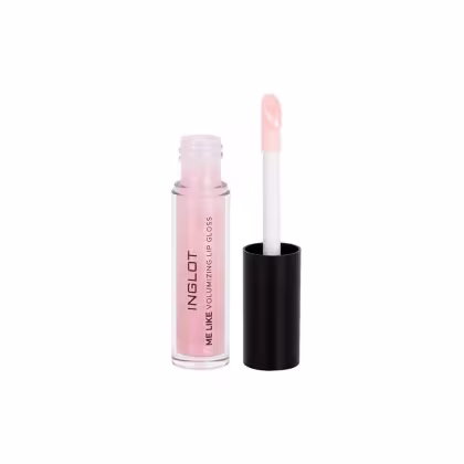 Frasco de brilho labial rosa da marca INGLOT, com aplicador em formato de bastão. O rótulo exibe o nome da marca em letras pretas sobre fundo branco.