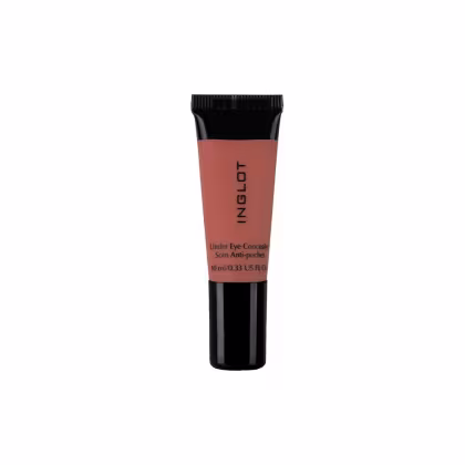 Tubo de maquiagem INGLOT com 10 ml de corretivo para área dos olhos, com embalagem preta e laranja, exibindo o nome da marca e a função do produto.