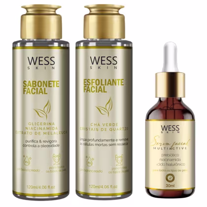 Imagem do produto Wess Kit Skin Sabonete + Esfoliante + Serum Facial