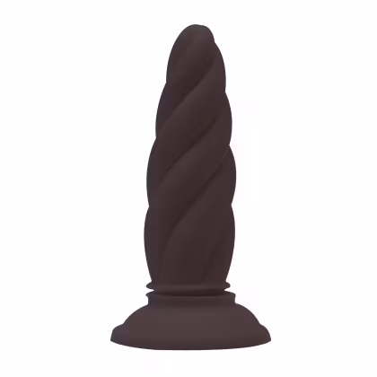 Plug anal com design espiralado e base plana. Produto da marca Aine, com embalagem discreta e minimalista.