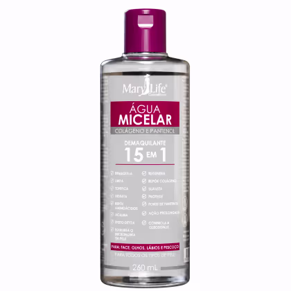 Imagem do produto Água Micelar Demaquilante Colágeno e Pantenol 15 em 1 260ml Mary Life