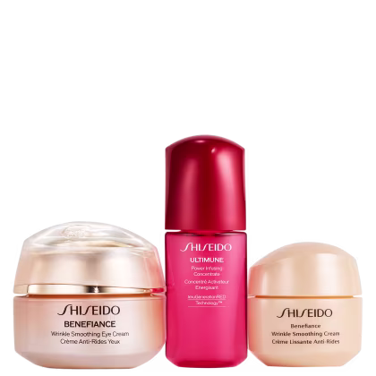 Três produtos de cuidados com a pele da marca Shiseido:
- Shiseido Benefiance Wrinkle Smoothing Eye
- Shiseido Benefiance Wrinkle Smoothing
- Shiseido Ultimune Power Infusing