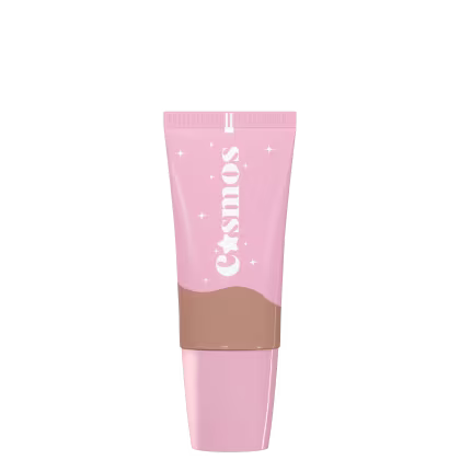 Embalagem com tampa cor-de-rosa claro, com inscrição de nome. Parte superior com tom da base e detalhes brancos na parte inferior, com pequenas estrelas decorativas ao redor. A embalagem tem um design minimalista e delicado.