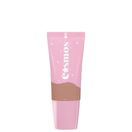 Embalagem com tampa cor-de-rosa claro, com inscrição de nome. Parte superior com tom da base e detalhes brancos na parte inferior, com pequenas estrelas decorativas ao redor. A embalagem tem um design minimalista e delicado.