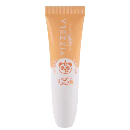 A imagem mostra uma embalagem de balm labial metade branca, inclusive a tampa e metade laranja.