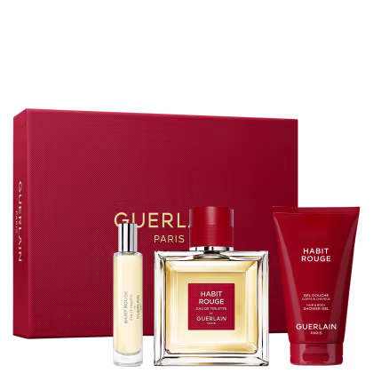 Conjunto Guerlain com perfume, amostra de perfume e shower gel.
