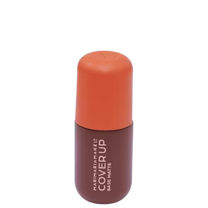 Base Líquida Mari Maria Cover Up FPS35 MM31A 35g com embalagem arredondada de tampa laranja.