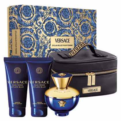 Conjunto Dylan Blue Versace Feminino Eau de Parfum 100ml + Shower Gel 100ml + Loção Hidratante Corporal 100ml + Nécessaire