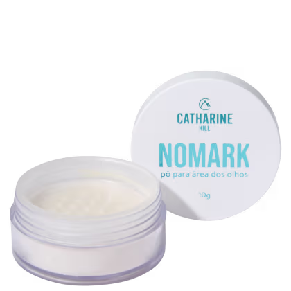 Embalagem branca circular contendo produto da marca Catharine Hill chamado Nomark, indicado para a área dos olhos, com 10g de conteúdo.