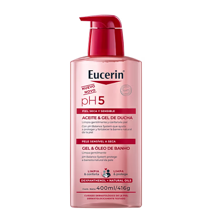 Gel e Óleo de Banho Eucerin Pele Seca e Sensível pH5, 400ml.