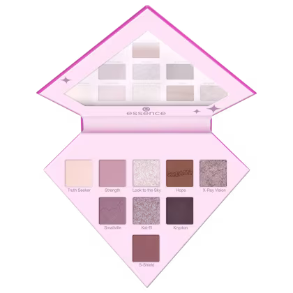 Paleta de sombras de olhos da marca Essence, com 10 tons em tons de rosa, cinza e marrom.