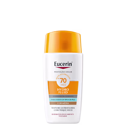 Protetor Solar Facial Eucerin Hydro Fluid FPS70 Cor Média, 50ml.