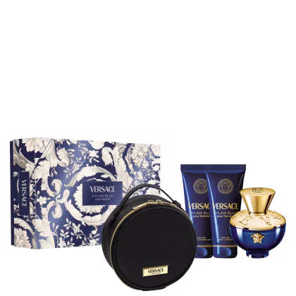 Imagem do produto Conjunto Dylan Blue Pour Femme Versace Feminino - Perfume Eau de Parfum 100ml + Shower Gel 100ml + Body Lotion 100ml + Round Makeup Case