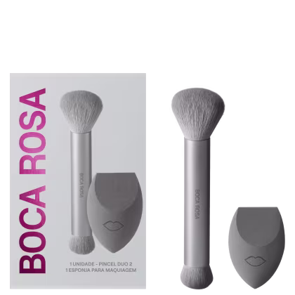 Kit Boca Rosa Pincel Duo 2 + Esponja para Maquiagem, 2 produtos.