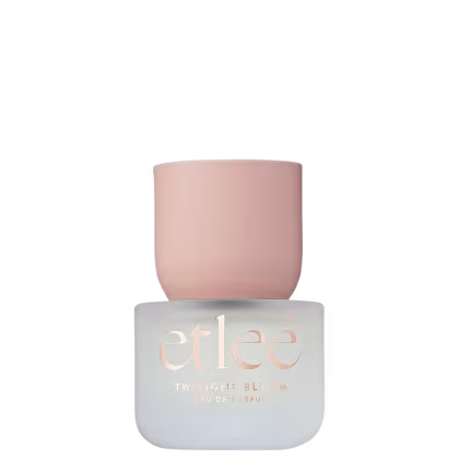 Frasco de perfume Etleé Twilight Bloom, com embalagem branca e rosa claro, apresentando o nome da marca em destaque.