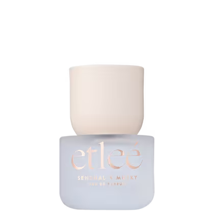 Frasco de perfume Etleé fosco e detalhes em dourado. Rótulo com o nome da fragrância "Sensual & Musky" em destaque.