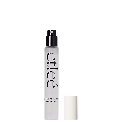 Frasco de perfume Etleé Sensual & Musk, com embalagem preta e branca, contendo texto em destaque com o nome da marca e do produto.