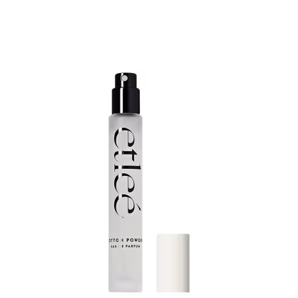Frasco travel size do perfume Etleé Cotton Powder em embalagem preta e branca com texto em destaque.