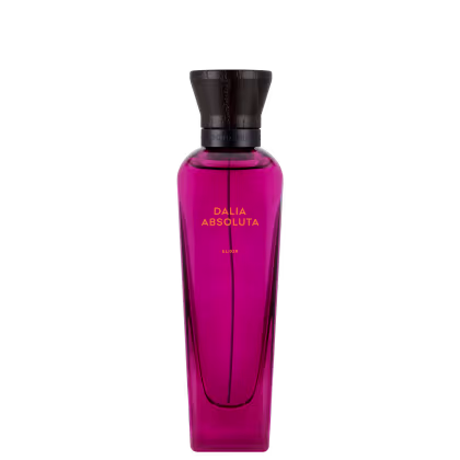 Frasco de perfume Dalia Absoluta Elixir da marca Adolfo Dominguez, com embalagem de vidro rosa vibrante e tampa preta