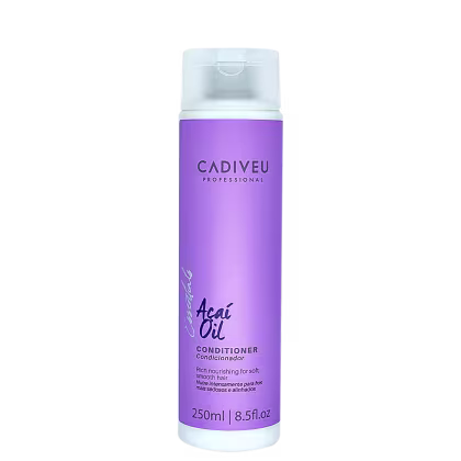 Frasco de condicionador Cadiveu Professional Açaí Oil, com embalagem roxa e branca, contendo 250ml do produto.