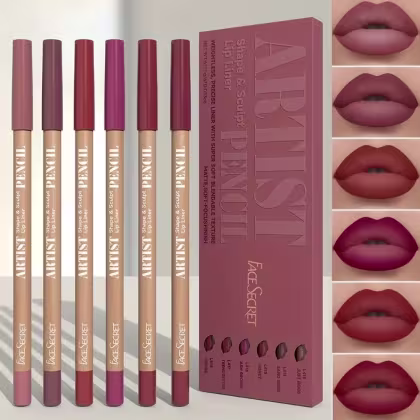 Imagem do produto KIT Lápis Delineador Labial Fosco com 6 peças de longa duração Rosa