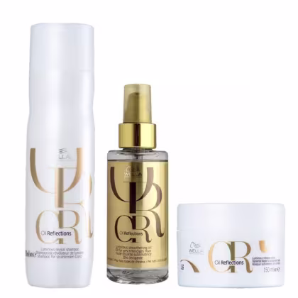 Kit Wella Professionals Oil Reflections Basic Glam, shampoo, máscara e óleo capilar.