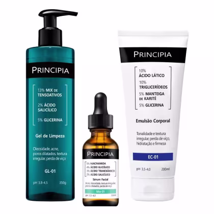 Imagem do produto Principia Kit Anti Acne Queratose Pilar Trio Gel de Limpeza GL-01 + Sérum Mix-01 + Emulsão Corporal EC-01