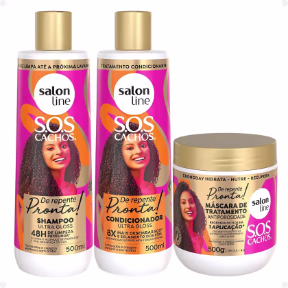 Kit Salon Line Sos Cachos De Repente Pronta! com Shampoo 500ml, Condicionador 500ml e Máscara 300g