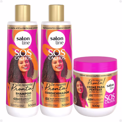 Kit Salon Line Sos Cachos De Repente Pronta!: Shampoo, Condicionador 500ml cada e Creme para Pentear 500g