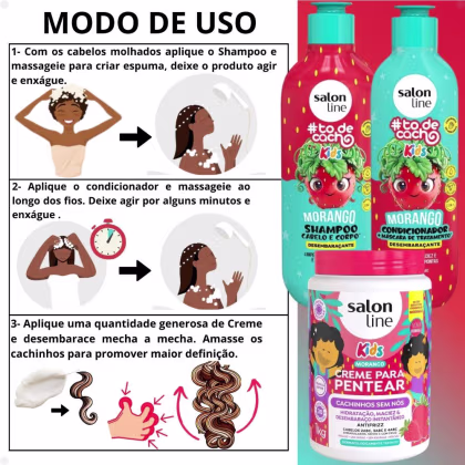 Imagem do produto Kit Salon Line Kids: Shampoo e Condicionador + Creme para Pentear Morango