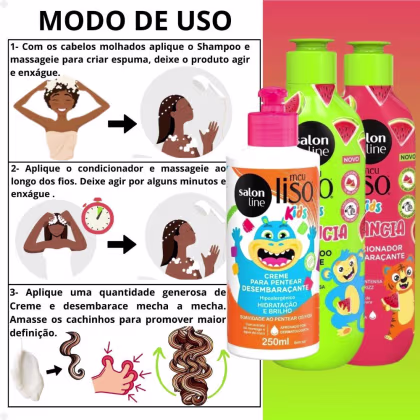 Imagem do produto Kit Salon Line Meu Liso Kids: Shampoo 300ml e Condicionador 200ml Melancia + Creme para Pentear 250ml