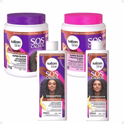 Imagem do produto Kit Salon Line SOS Cachos Super Óleos: Shampoo 300ml e Condicionador 200ml + Cremáscara 2 em 1 1kg e Ativador de Cachos 1kg